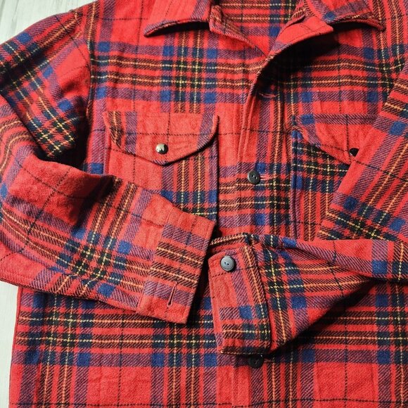 Vintage Pendleton Mens Medium Red Plaid Board Wool Button up Shacket Shirt - Picture 10 of 11
